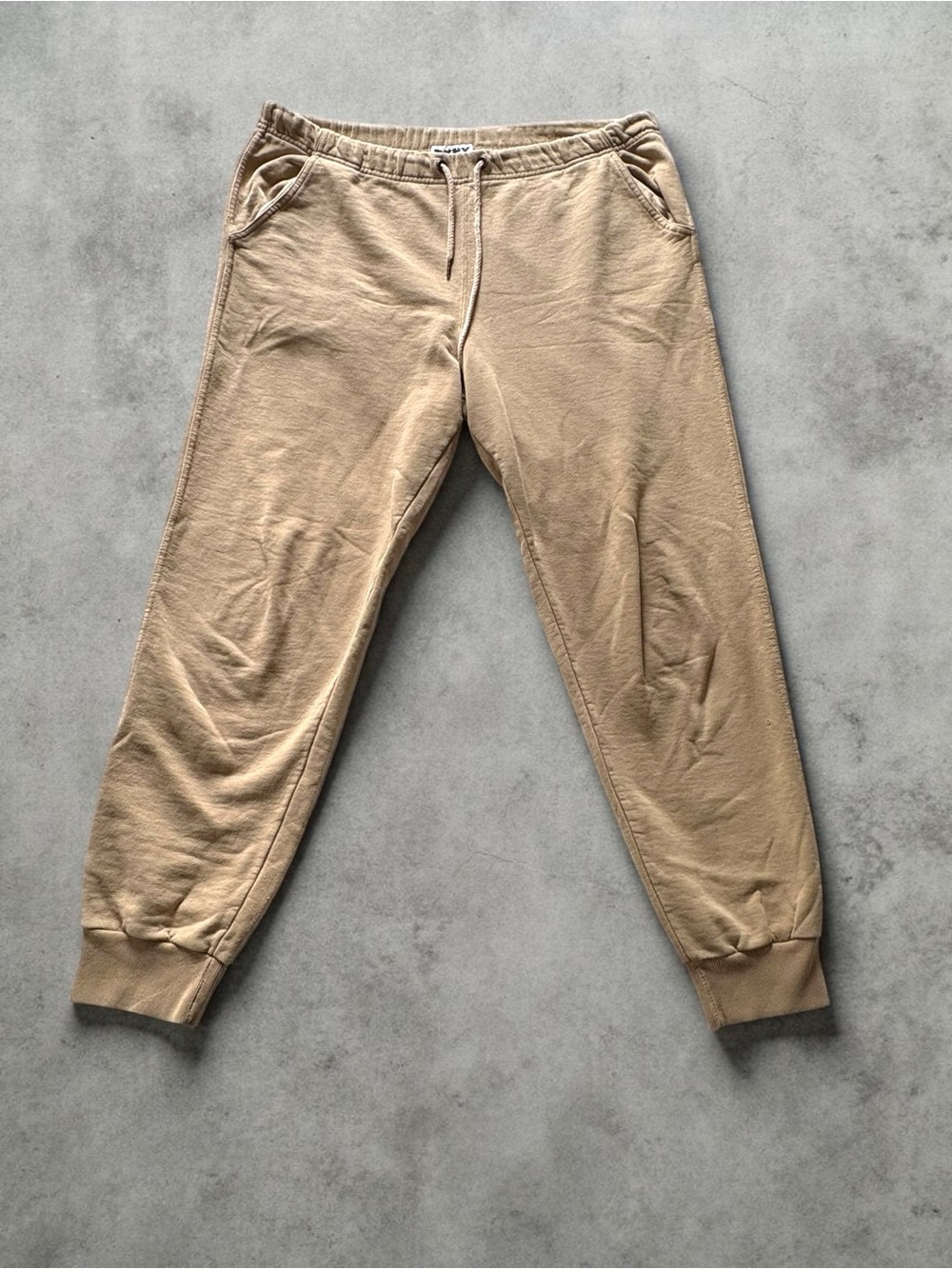 Vintage DKNY Tan Joggers Drawstring Unisex Medium Baggy 80s 90s Logo 100% Cotton